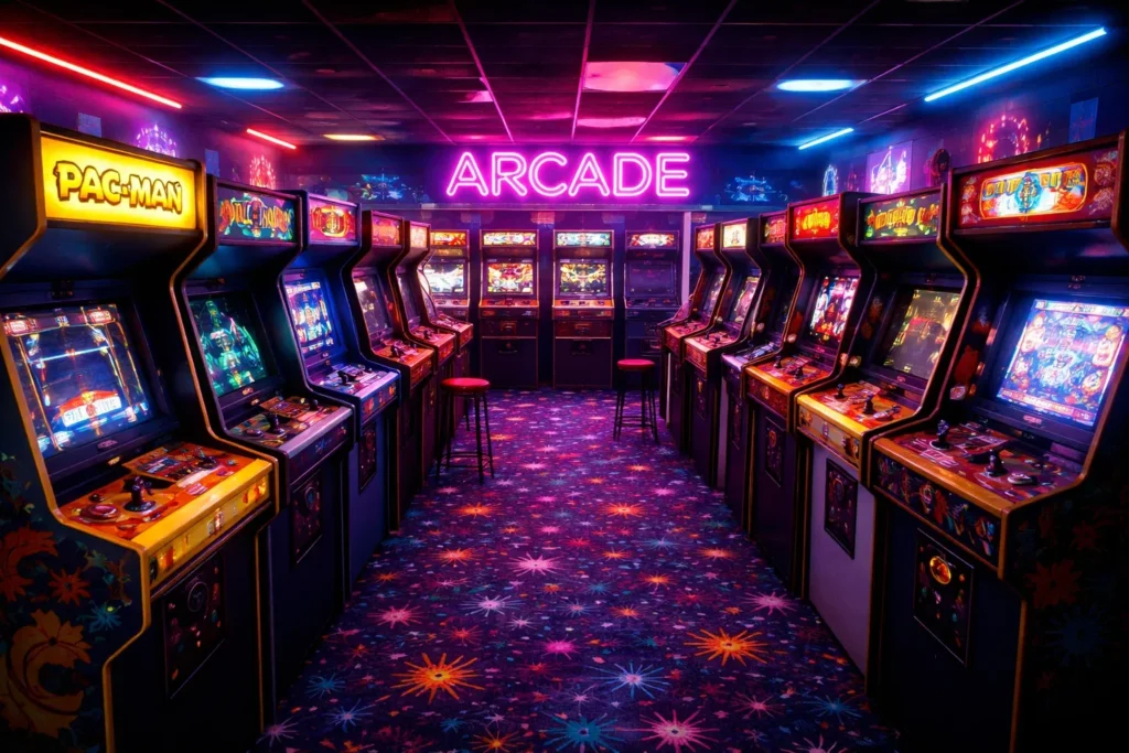 Classic Arcade Machines in Retro Hall